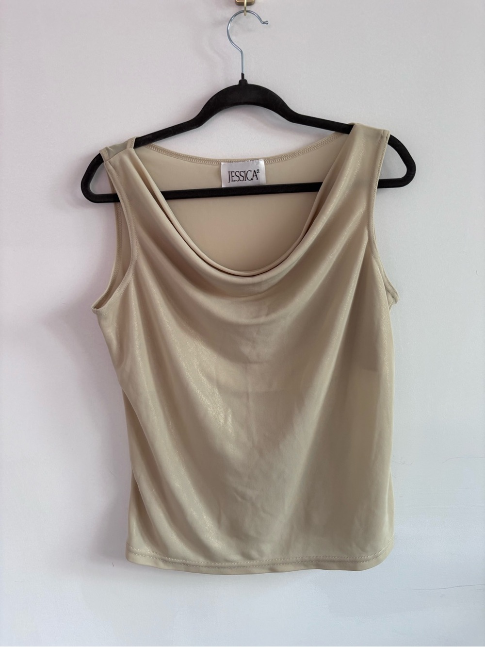 Elegant Jessica Soft Sleeveless Cowl Neck Camisole in Neutral Light Beige
